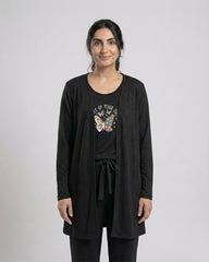 Women 3 Pieces Night Suit - Never Give Up | Black