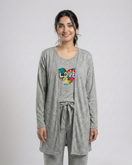 Women 3 Pieces Night Suit - Love Color | Grey