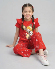 Red Bambi Printed Kids Co-Ord Set