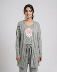 Women 3 Pieces Night Suit - Pink Cloud | Grey