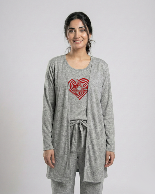 Women 3 Pieces Night Suit - Geometrical | Grey
