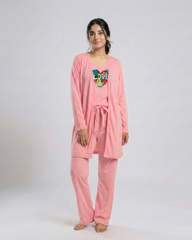 Women 3 Pieces Night Suit - Love Color | Baby Pink