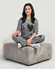 Grey Heart Print Pajama Set – Soft Lounge & Sleepwear