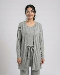 Women 3 Pieces Night Suit | Grey