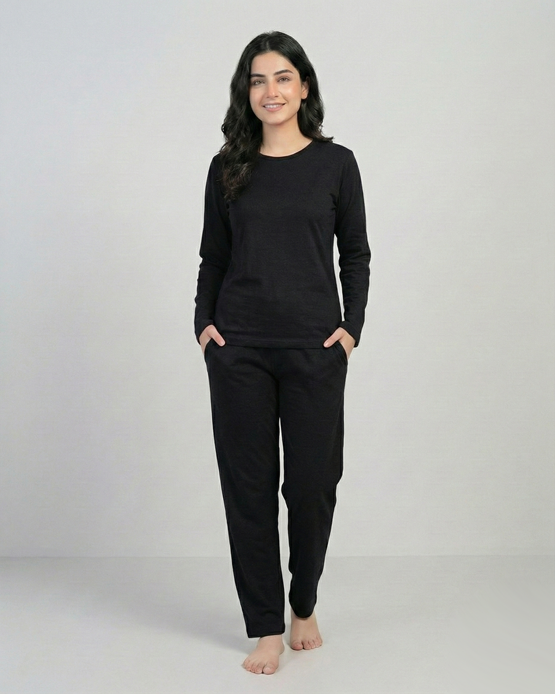 Women Round-Neck Lounge Wear - Black