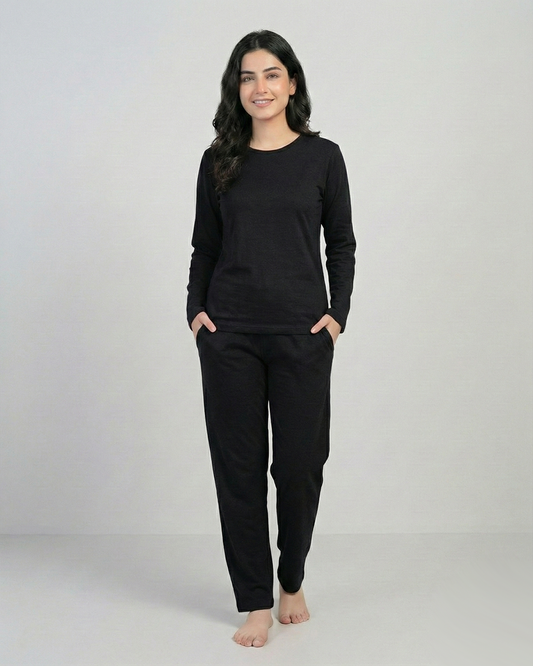 Women Round-Neck Lounge Wear - Black