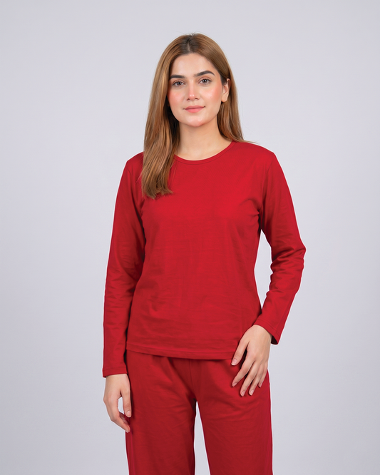 Women Round Neck Lounge Wear - Red