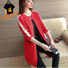 Red Western Stripe Long Sleeve Cardigan