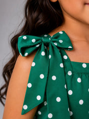 Girls Green Polka Dot Sleeveless Jumpsuit
