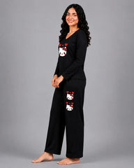 Women V-Neck Lounge Wear | Hello Kitty - Black