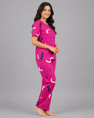 Pattern Printed Pajama Set - Pink