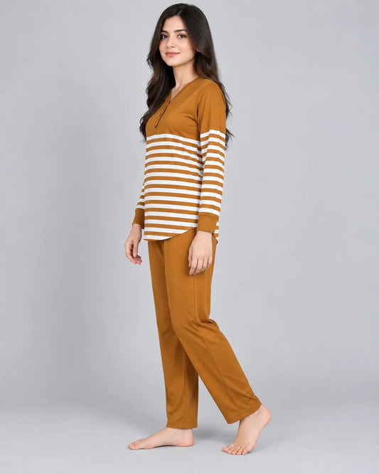 Cozy Stripe Lounge Set - Brown