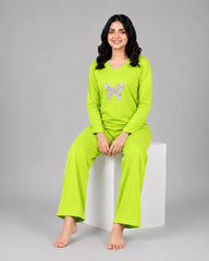Women V-Neck Lounge Wear | Colored Butterfly - Lemon Yellow
