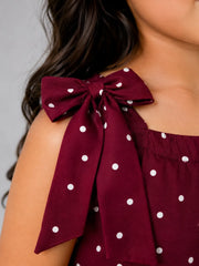 Girls Maroon Polka Dot Sleeveless Jumpsuit