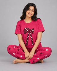 Polka Bow Night Suit - Pink