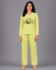 Women Round-Neck Lounge Wear | Never Give Up - Lemon Yellow