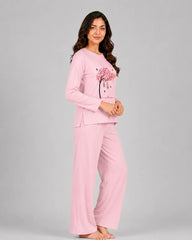 Women Round Neck Lounge Wear | Spring Tree - Baby Pink