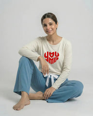Women Premium 2 Piece Lounge Set | You & Me - White & Blue