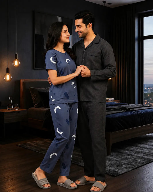Pattern Printed Pajama Set - Blue