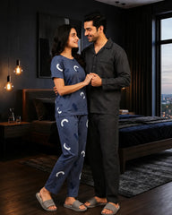 Pattern Printed Pajama Set - Blue