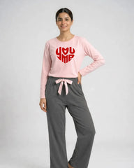 Women Premium 2 Piece Lounge Set | You & Me - Pink & Grey