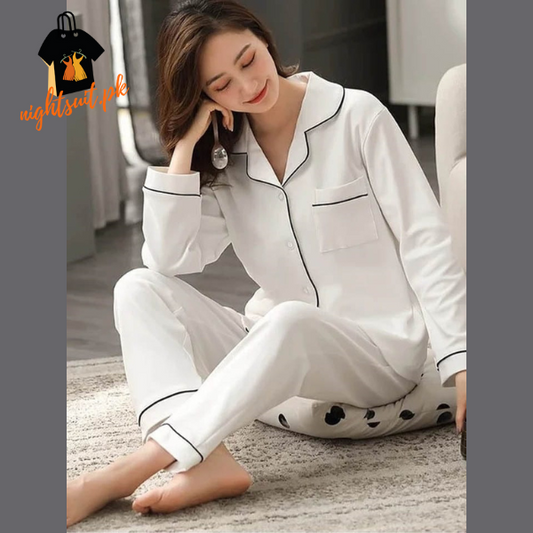 White Silk Pajama Set For Women