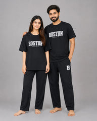 Boston Drop Shoulder Unisex Pajama Set - Black