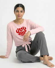 Women Premium 2 Piece Lounge Set | You & Me - Pink & Grey