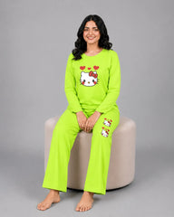 Women Round-Neck Lounge Wear | Hello Kitty - Lemon Yellow