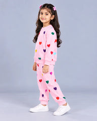 Multi Heart Printed Sweatshirt Set - pink