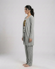 Women 3 Pieces Night Suit - Multi Pattern | Grey