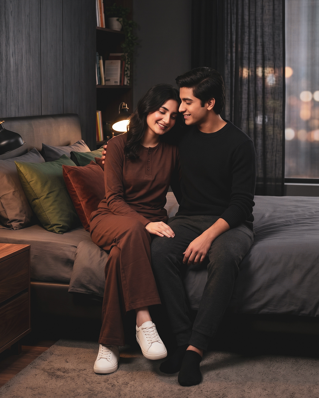 Women Button Style 2 Piece Lounge Wear - Chocolate Brown