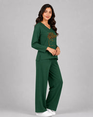 Women V-Neck Lounge Wear | Spring Tree - Sherwood Green
