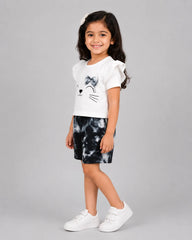 Midnight Charcoal Kitty Graphic Short Set