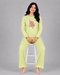 Women Round-Neck Lounge Wear | Flower - Lemon Yellow