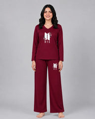 Women V-Neck Lounge Wear | BTS Flower - Maroon