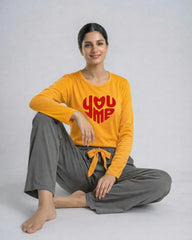Women Premium 2 Piece Lounge Set | You & Me - Yellow & Grey