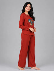 Women Round-Neck Lounge Wear | Love Color - Rusty