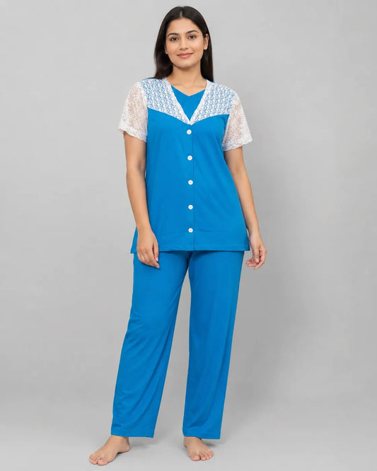Graceful Lace Pajama Set - Sky Blue