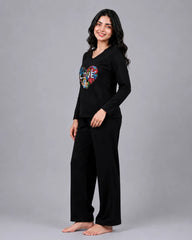 Women V-Neck Lounge Wear | Love Color - Black