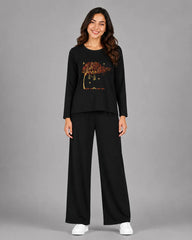 Women Round Neck Lounge Wear | Spring Tree - Black