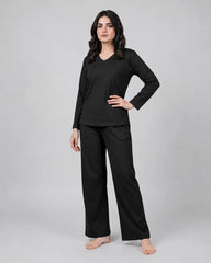 Women V Neck Lounge Wear - Black