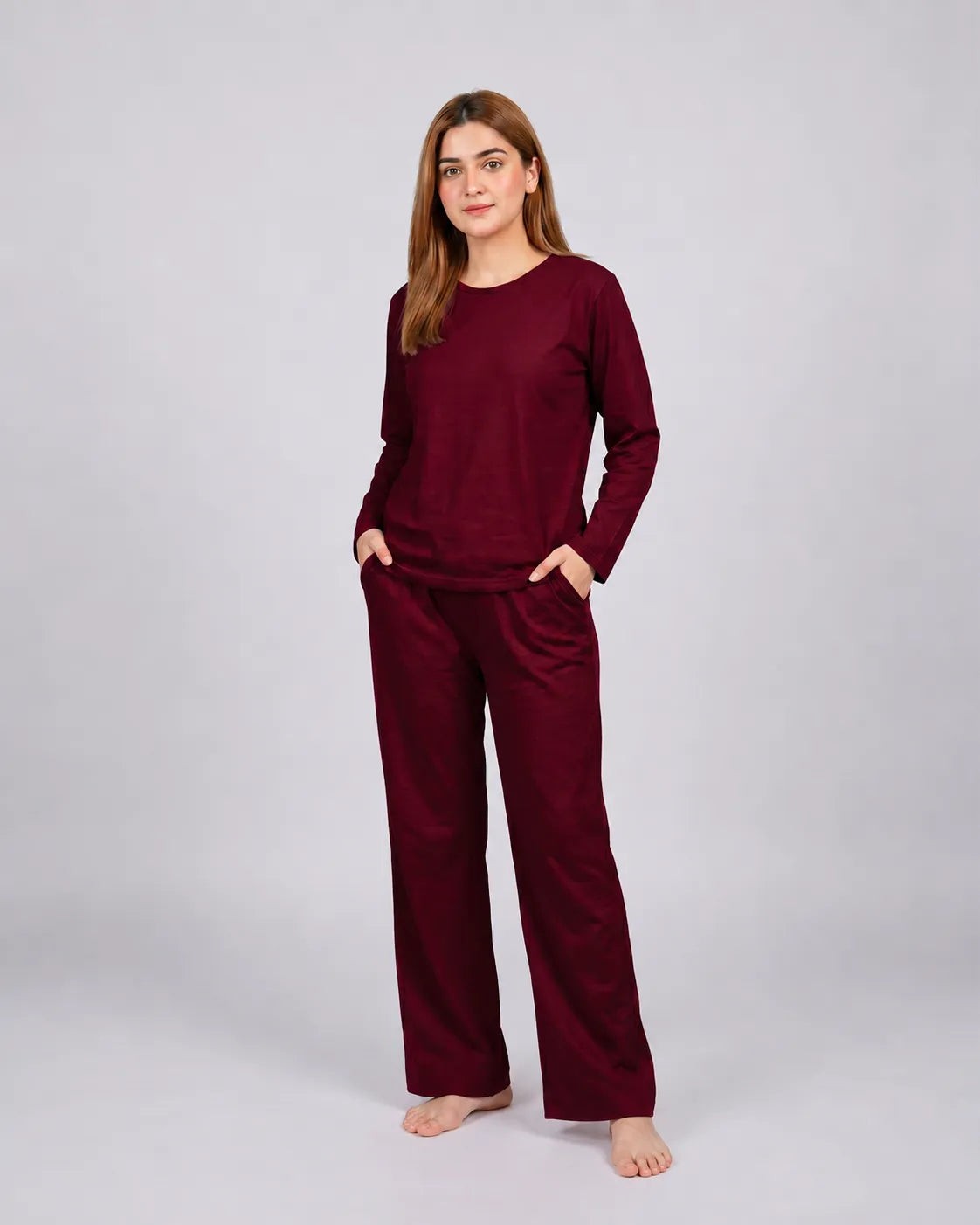 Women Round Neck Lounge Wear - Maroon