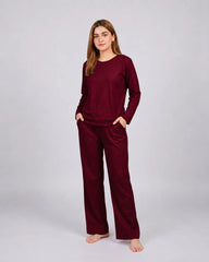 Women Round Neck Lounge Wear - Maroon