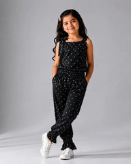 Girls Black Polka Dot Sleeveless Jumpsuit