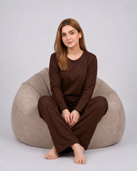 Women Round-Neck Lounge Wear - Chocolate Brown