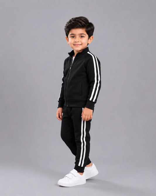 Kids Winter Stripe Tracksuit - Black