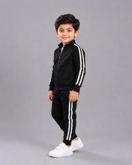 Kids Winter Stripe Tracksuit - Black