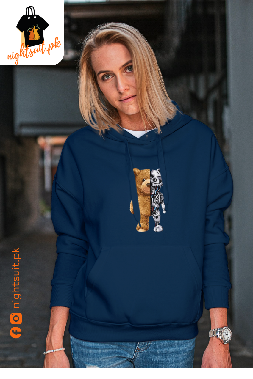 Blue Robo Bear Hoodie nightsuit.pk