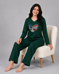 Women V-Neck Lounge Wear | Love Color - Sherwood Green